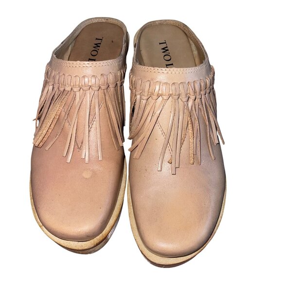 Two Lips Womens Clogs Size 7 Brown Sylvia Leather Fringed Chunky Heel Casual - Picture 10 of 12